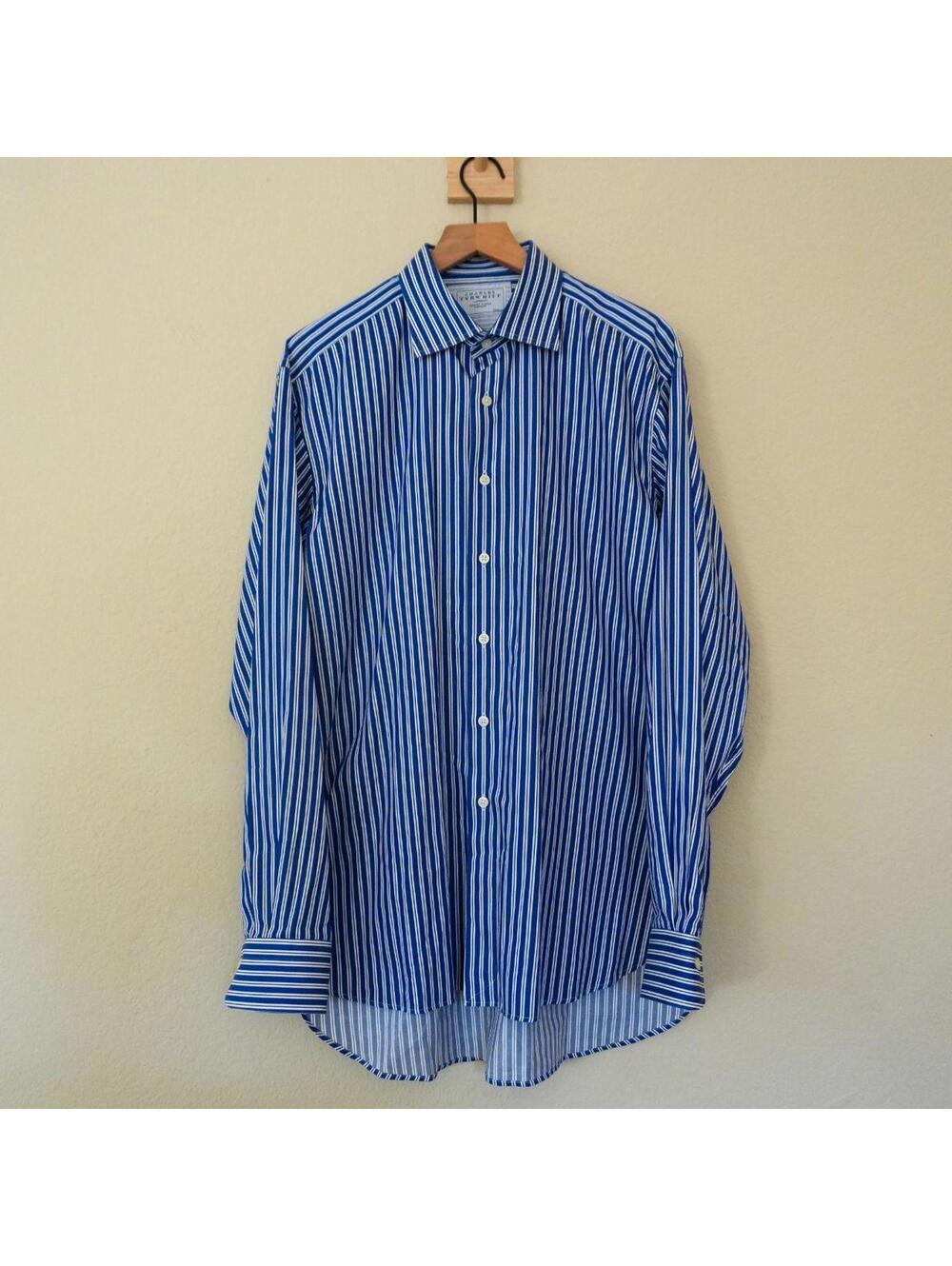 Charles Tyrwhitt Button Down Shirt Men's 17/37 Blue Striped
